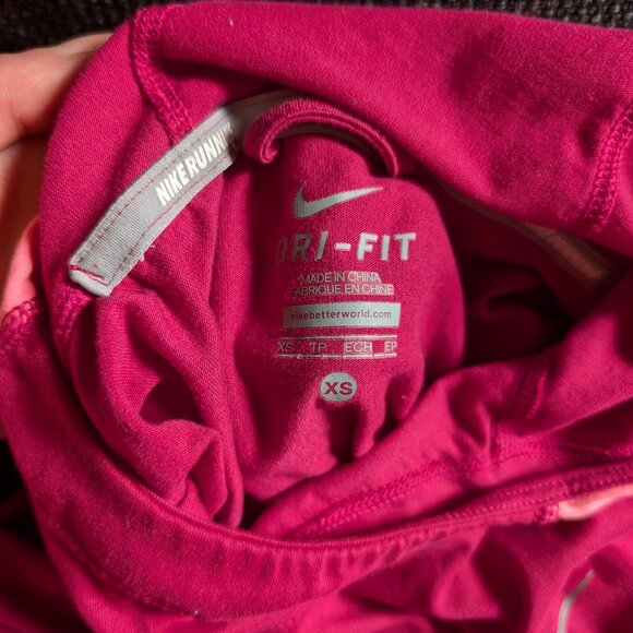 Pink Nike Running Dri-Fit Long Sleeve Top — Zip pocket, hood, convertible mitts - Picture 3 of 3